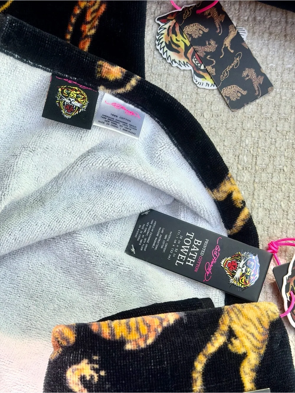 Ed Hardy Bath Towel Set + Hand Towels 4pc Tiger 100% Cotton Black Gold Y2K Decor